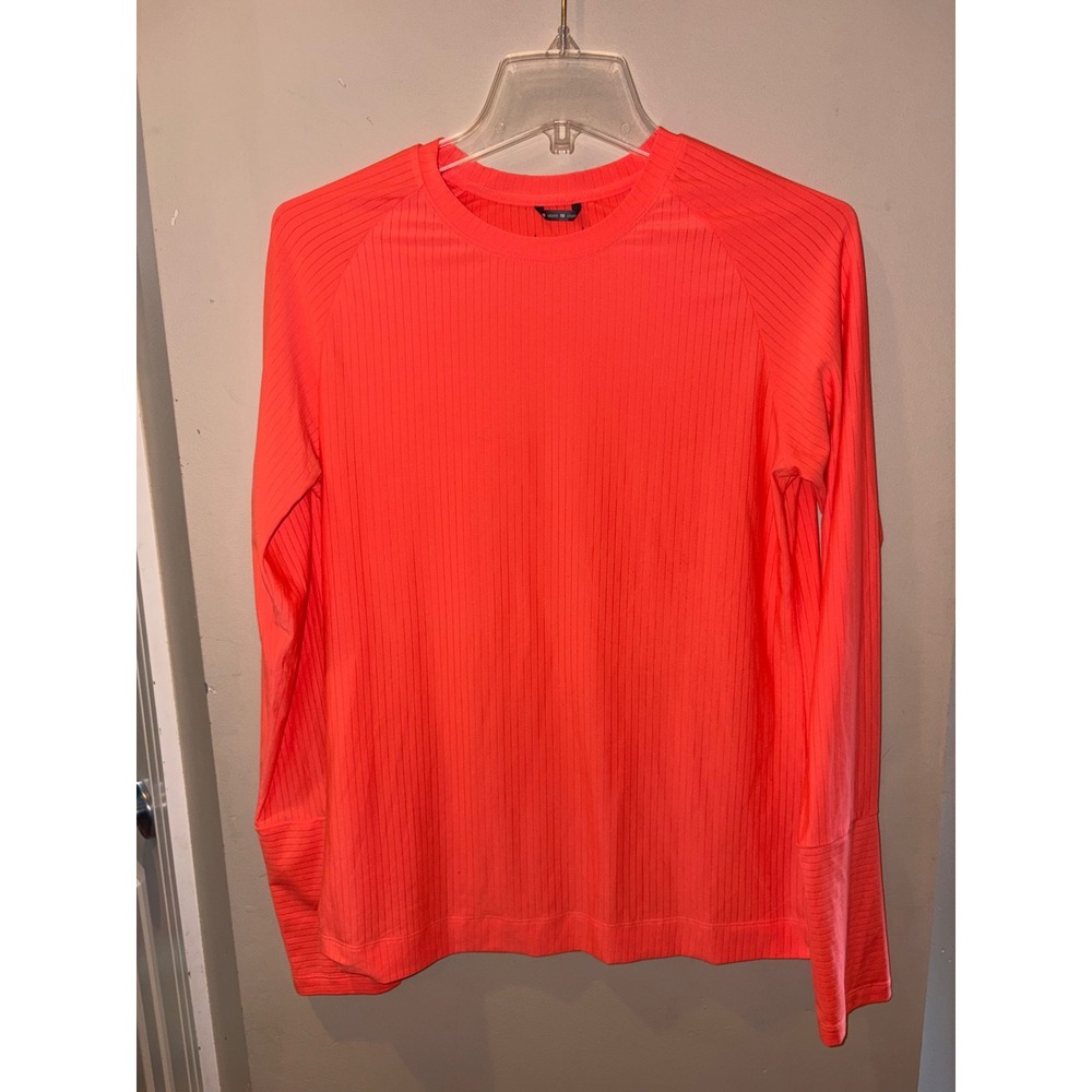 NWOT Oiselle Womens Neon Coral Ribbed Long Sleeve Running Top Size 10 Raglan